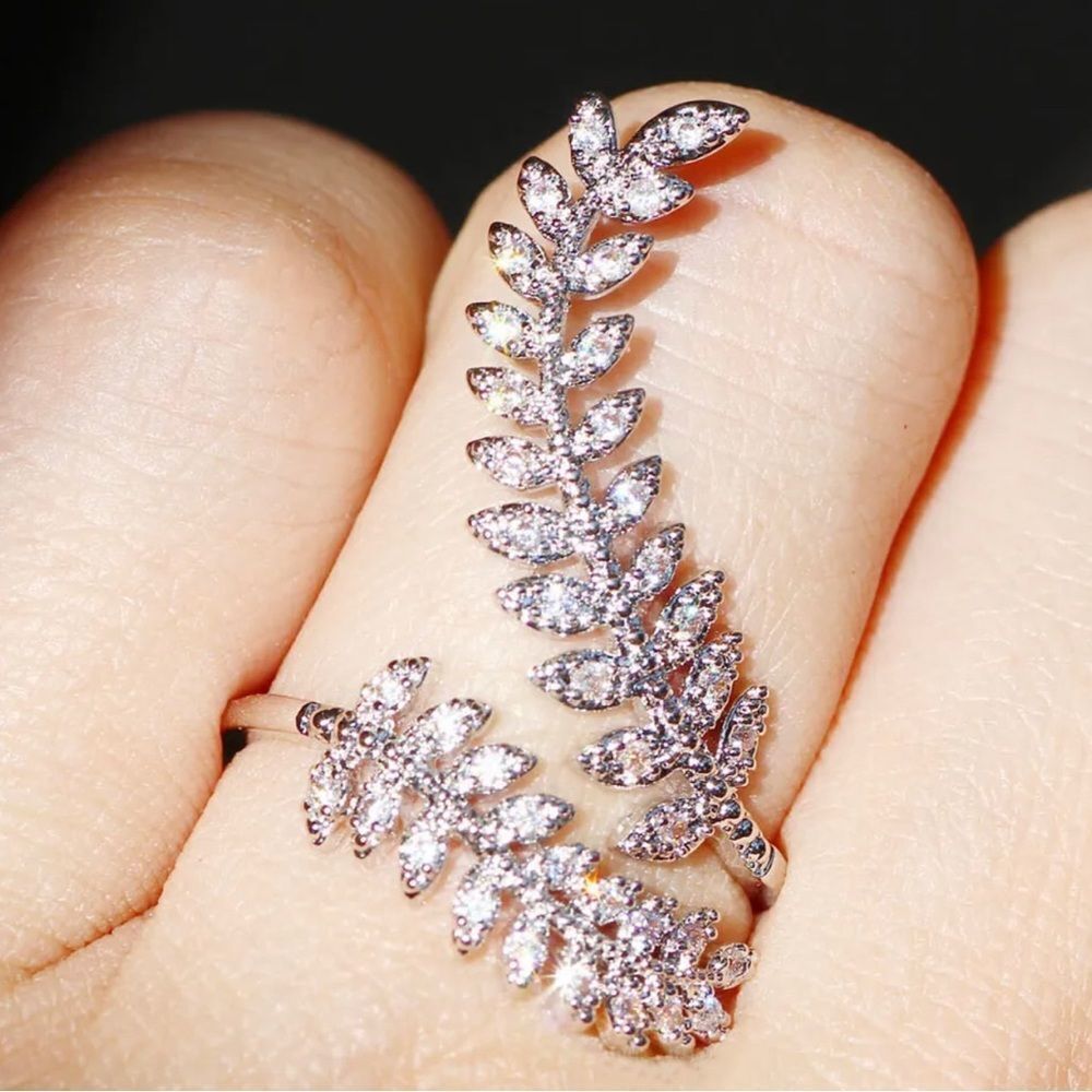 ADJUSTABLE LEAF BRIDAL WEDDING RING ENGAGEMENT RING - Picture 2 of 4